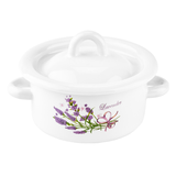 Cylindrical pot 0.4 L with hollow handle on the lid "Lilac lavender bouquet (white)"