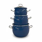 Valentina Spherical Enamel Pot Set with Glass Lids (2.5 L, 3.5 L, 5 L)