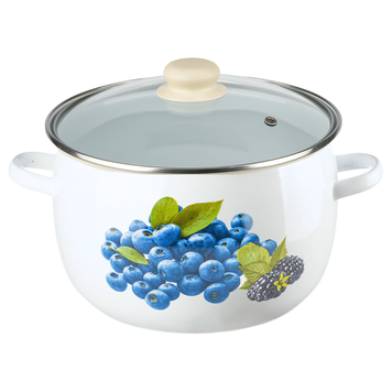 Spherical pot 7.0 L with stainless steel rim and glass lid "Blueberry (white)"