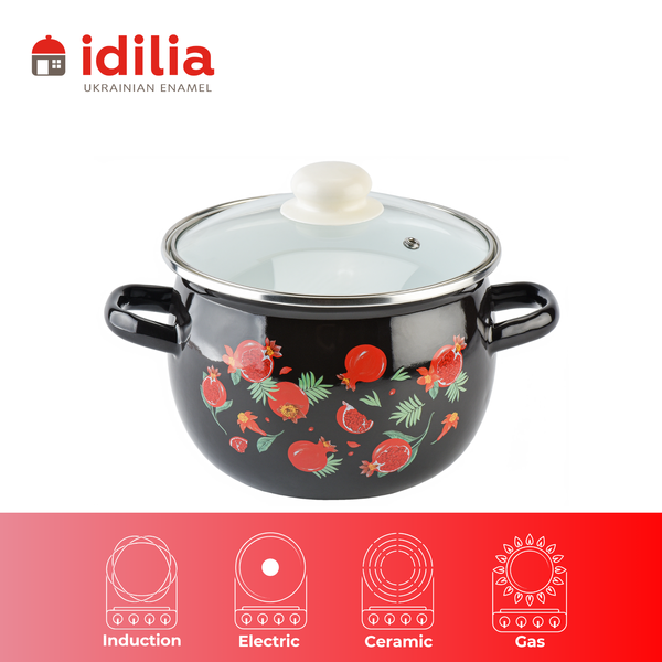 Spherical pot 3.5 L with stainless steel rim and glass lid "Garnet (black)"