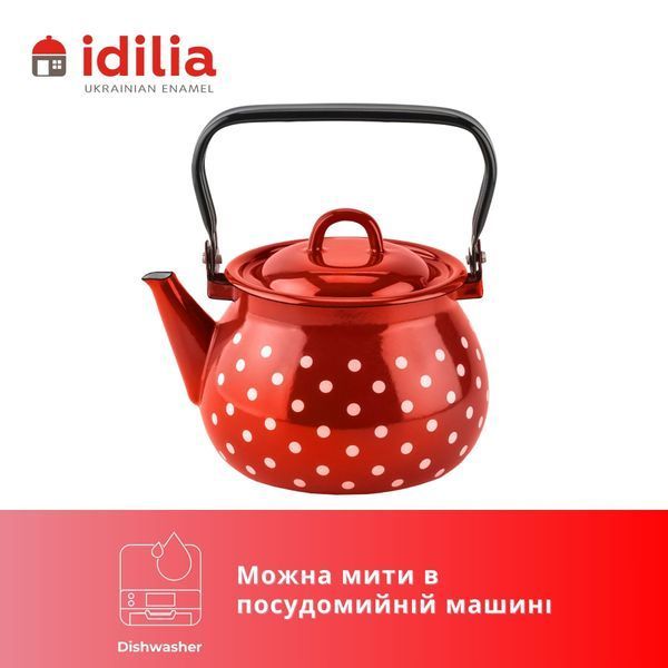 Чайник эмалированный 2,5 л с полой ручкой на крышке "Полька (красная)" I271015кполька фото
