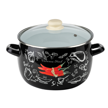 Spherical pot 7.0 L with stainless steel rim and glass lid "Spicy (black)"