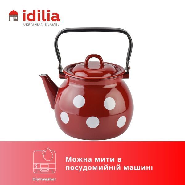 Чайник эмалированный 3,5 л с полой ручкой на крышке "Белый горох (бордо)" I2713015/4боргорох фото