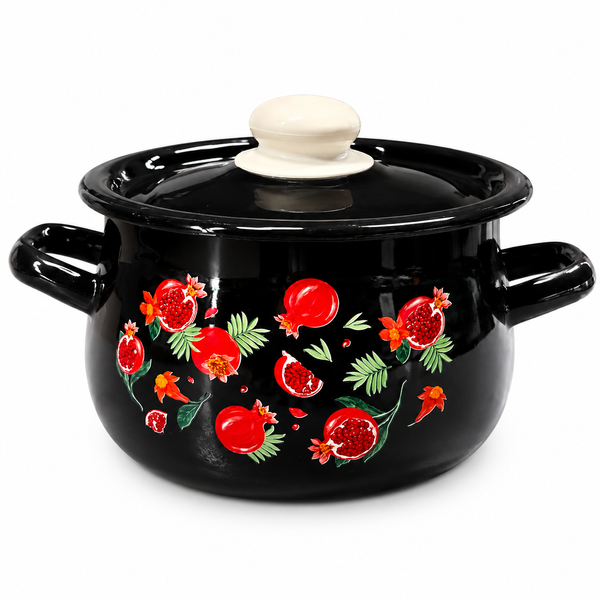 3.5 L Pear-Shaped Enamel Pot "Pomegranate (Black)"