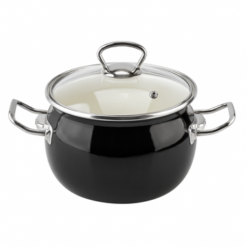 Spherical pot 3.5 L with stainless steel fittings and glass lid "Black"