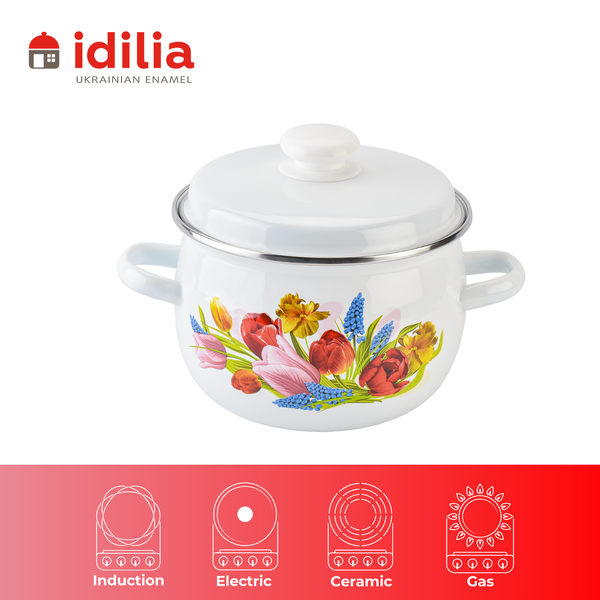 Spherical pot 3.5 L with stainless steel rim "Spring bouquet (white)"
