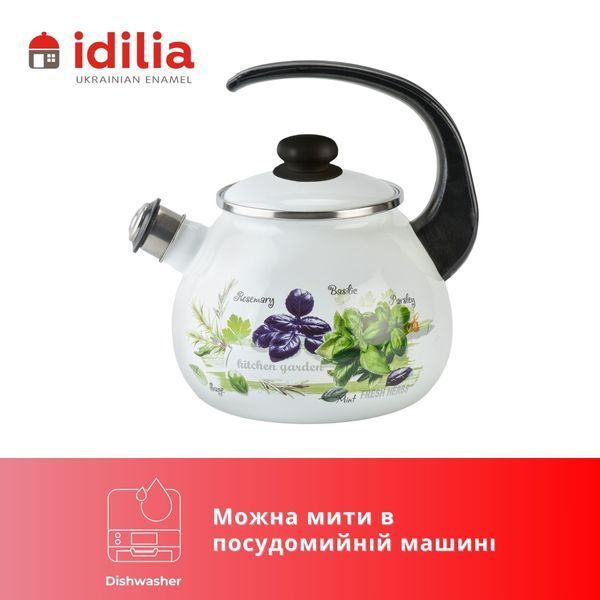 Чайник эмалированный 2,5 л с н/ж ободком и свистком "Зелень фрэш (белая)" I27115/4зелфрэш фото