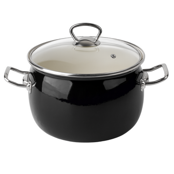Spherical pot 5.0 L with stainless steel fittings and glass lid "Black"