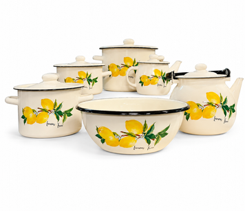 Milk-Colored Enamel Kitchen Set &ldquo;Lemon Tree&rdquo;