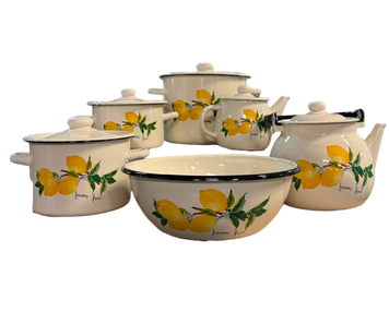 Milk-Colored Enamel Kitchen Set &ldquo;Lemon Tree&rdquo;