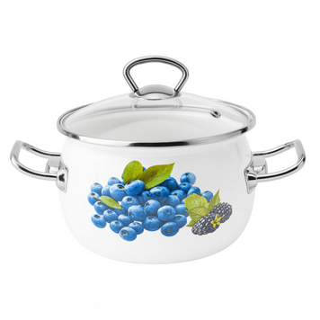 Spherical pot 2.5 L with stainless steel fittings and glass lid "Blueberry (white)"