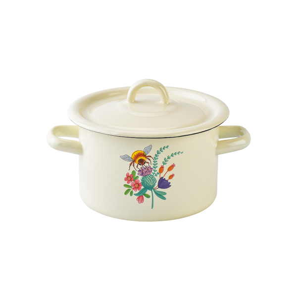 Cylindrical pot 3.0 L with hollow handle on the lid "Honey flowers (milk)"