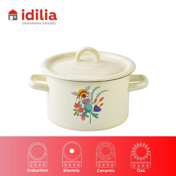 Cylindrical pot 3.0 L with hollow handle on the lid "Honey flowers (milk)"