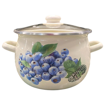 Spherical pot 7.0 L with stainless steel rim and glass lid "Blueberry (milk)"