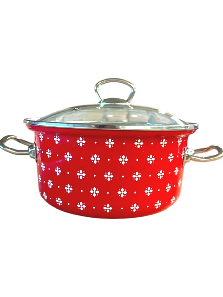 Set of enamel pots "Saxony" in red color (2 L, 3 L, 4 L)