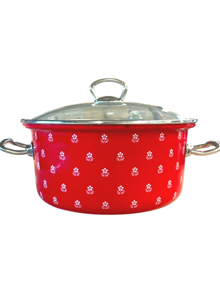 Set of enamel pots "Saxony" in red color (2 L, 3 L, 4 L)