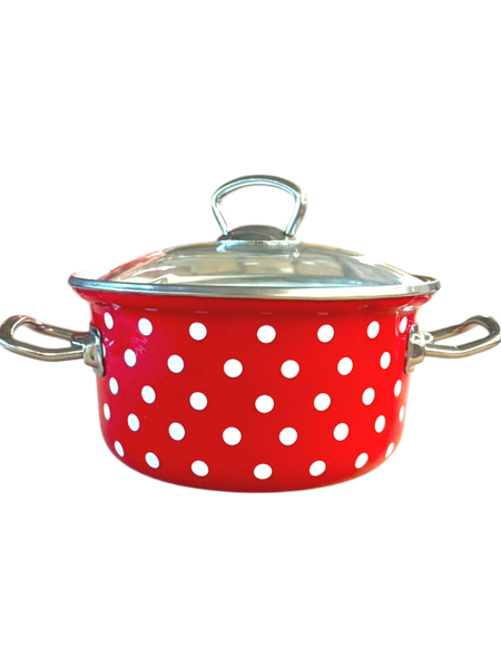 Set of enamel pots "Saxony" in red color (2 L, 3 L, 4 L)