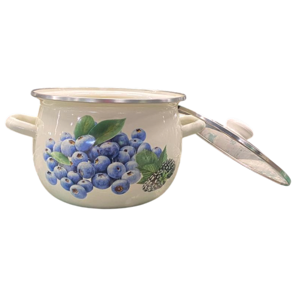 Spherical pot 7.0 L with stainless steel rim and glass lid "Blueberry (milk)"