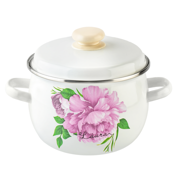 Spherical pot 3.5 L with stainless steel rim "Laura (white)"