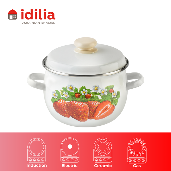 Spherical pot 3.5 L with stainless steel rim "Strawberry (white)"