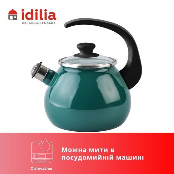 Kettle 2.5 L with stainless steel rim, whistle and glass lid "Dark turquoise"
