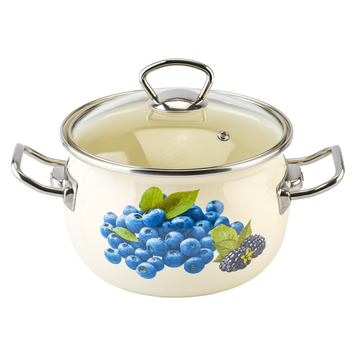 Spherical pot 3.5 L with stainless steel fittings and glass lid "Blueberry (milk)"