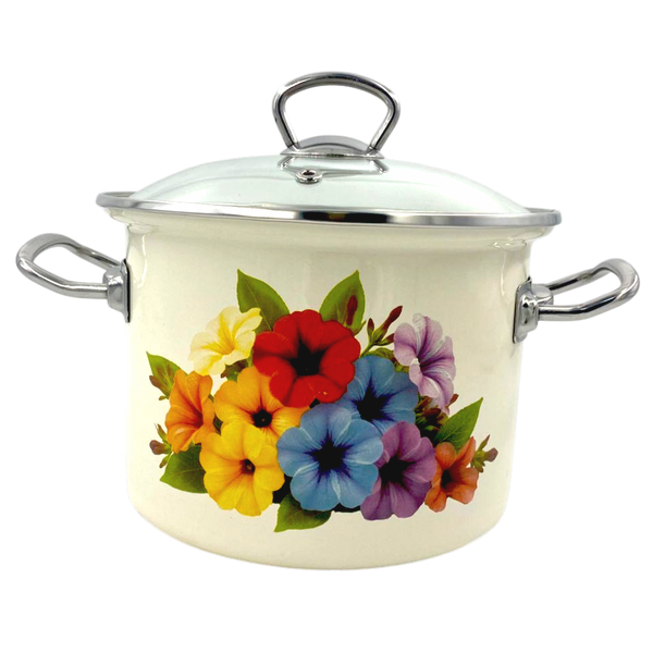 Cylindrical pot, 3 L, with stainless steel fittings and a glass lid &ldquo;Petunia&rdquo;
