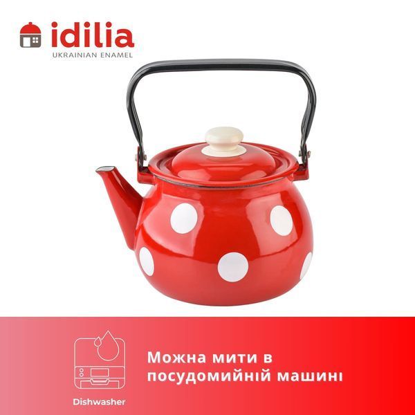 Чайник емальований 2,5 л "Білий горох (червона)" I27105/4кгорох фото