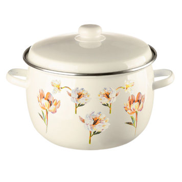 Spherical pot 7.0 L with stainless steel rim "Floral Fantasy (milk)"