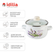 Spherical pot 2.5 L with stainless steel rim and glass lid "Lilac lavender bouquet (white)" I619115/2сбуклав photo 2