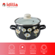Spherical pot 2.5 L with stainless steel rim and glass lid "Floral Fantasy (black)" I619115/4чцвефан photo 3
