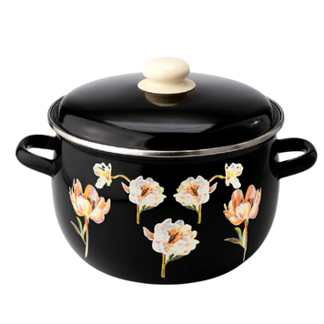 Spherical pot 7.0 L with stainless steel rim "Floral Fantasy (black)"