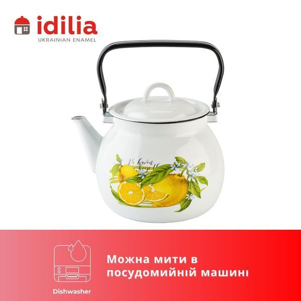 Чайник емальований 3,5 л з полою ручкою на кришці "Лимон (біла)" I2713015/2лим фото