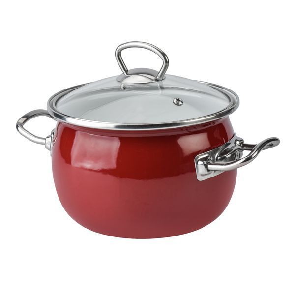 Spherical pot 2.5 L with stainless steel fittings and glass lid "Bordeaux"