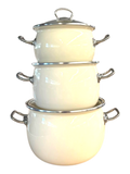 Set of spherical pots with glass lids "Milk" (2.5 L, 3.5 L, 5 L)