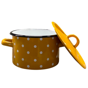 Cylindrical pot 0.4 L with hollow handle on the lid "Polka (mustard)"