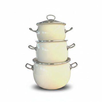 Set of spherical pots with glass lids "Milk" (2.5 L, 3.5 L, 5 L)