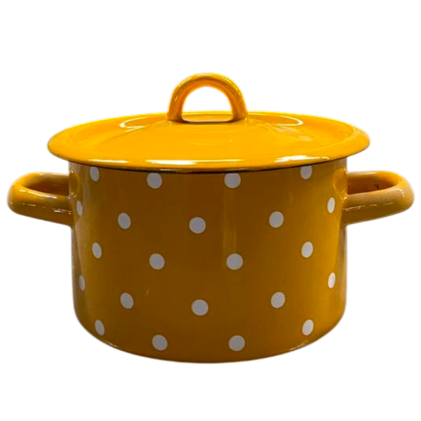 Cylindrical pot 0.4 L with hollow handle on the lid "Polka (mustard)"