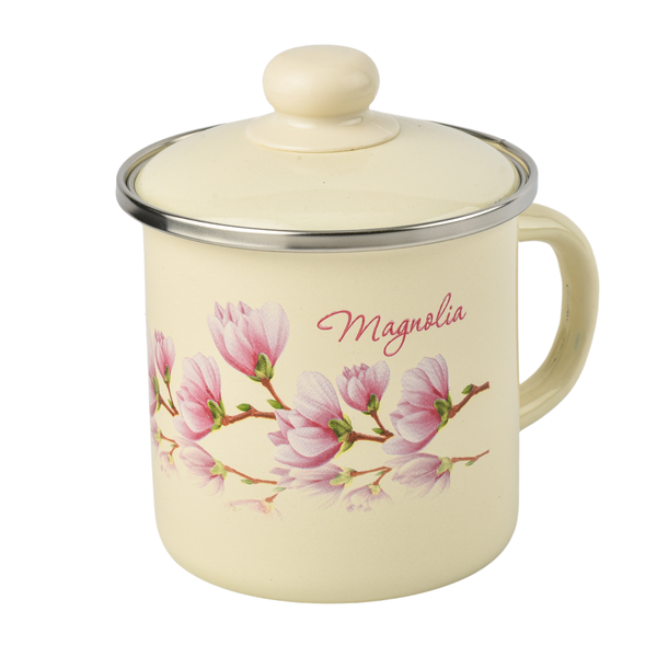 Mug 1.0 L with stainless steel rim and lid "Magnolia (milk)"