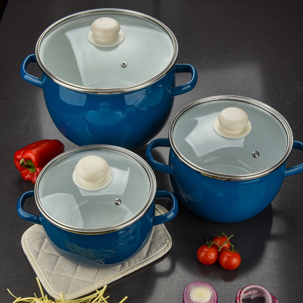 Spherical pot 3.5 L with stainless steel rim and glass lid "Aquamarine"