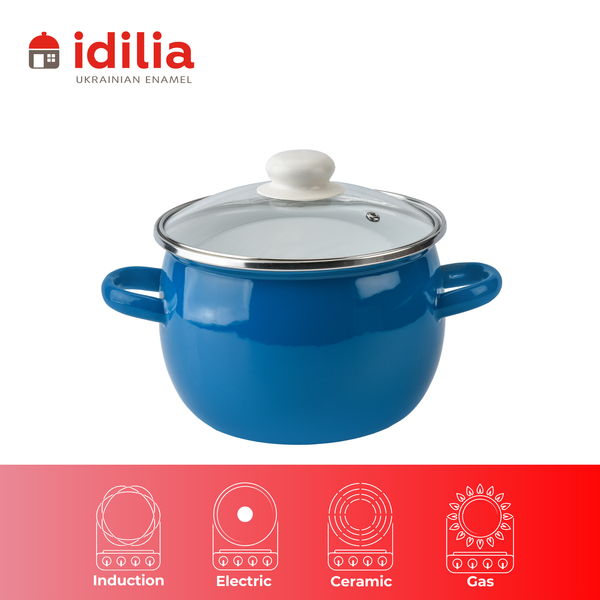 Spherical pot 3.5 L with stainless steel rim and glass lid "Aquamarine"