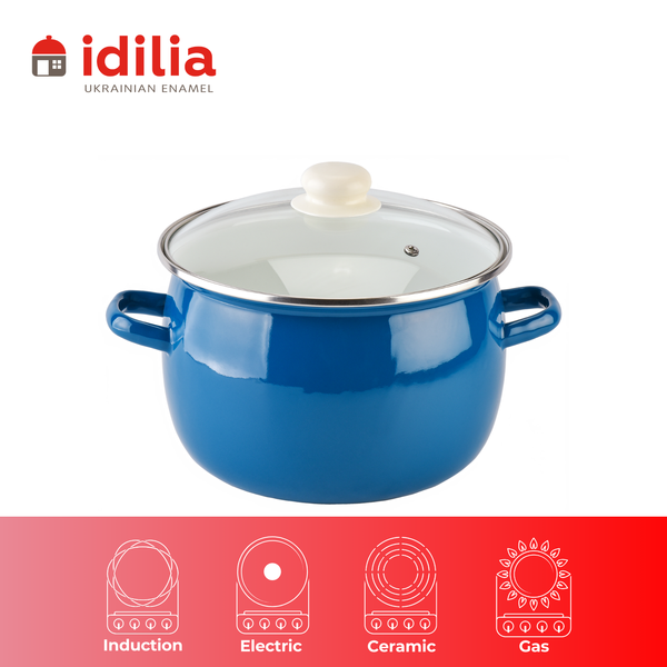 Spherical pot 5.0 L with stainless steel rim and glass lid "Aquamarine"