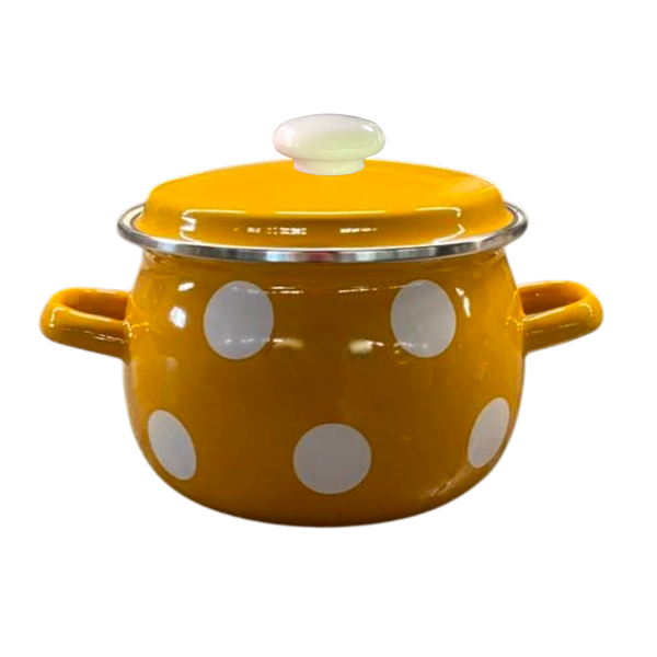 Spherical pot 3.5 L with stainless steel rim "White Pea (mustard)"