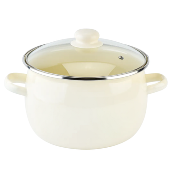 Spherical pot 5.0 L with stainless steel rim and glass lid "Milk"