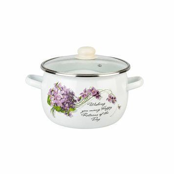 Spherical pot 7.0 L with stainless steel rim and glass lid "Viola (white)"