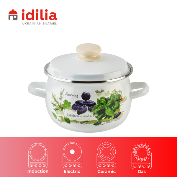 Spherical pot 2.5 L with stainless steel rim "Fresh Greens (white)"