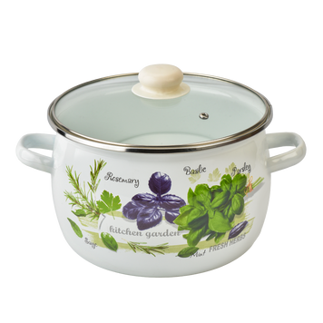 Spherical pot 7.0 L with stainless steel rim and glass lid "Fresh Greens (white)"