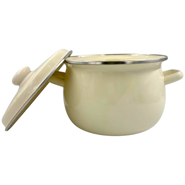 Spherical Enamel Pot with Stainless Steel Rim "Cream" 7 L