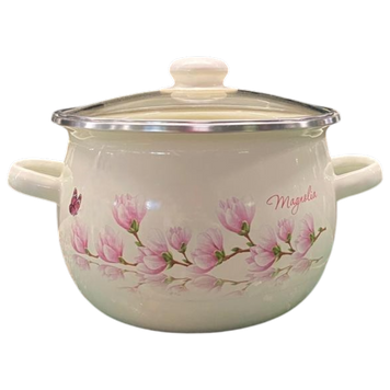 Spherical pot 7.0 L with stainless steel rim and glass lid "Magnolia (milk)"