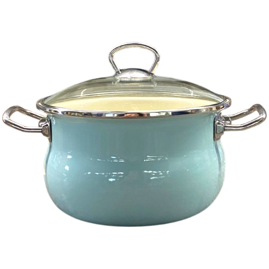 Set of Cylindrical-Spherical Pots in &ldquo;Turquoise&rdquo; Color with Stainless Steel Fittings
